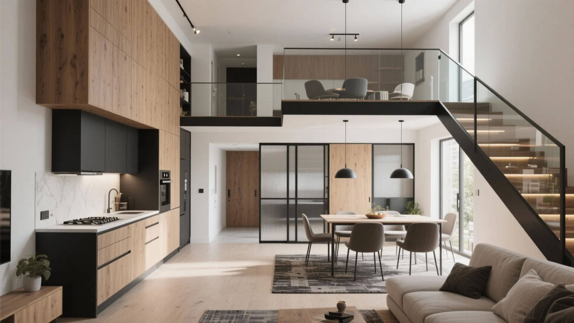 Open-plan LDK with sliding partitions (zoned, not noisy)