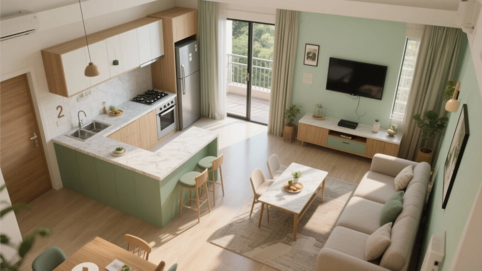 Open LDK flow with an L-shaped kitchen