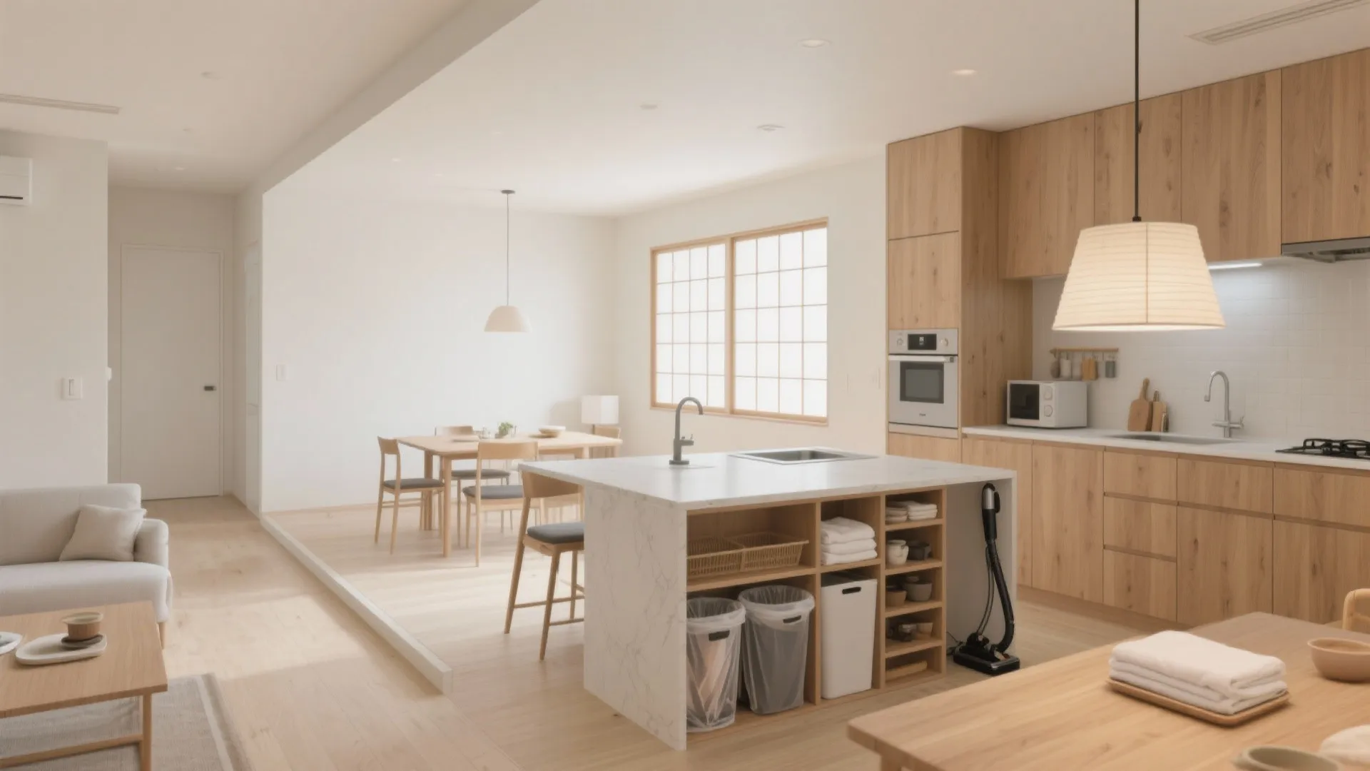 ③ LDKは“三角動線”＋アイランド脇の家事ベルト：収纳技巧が散らからない理由