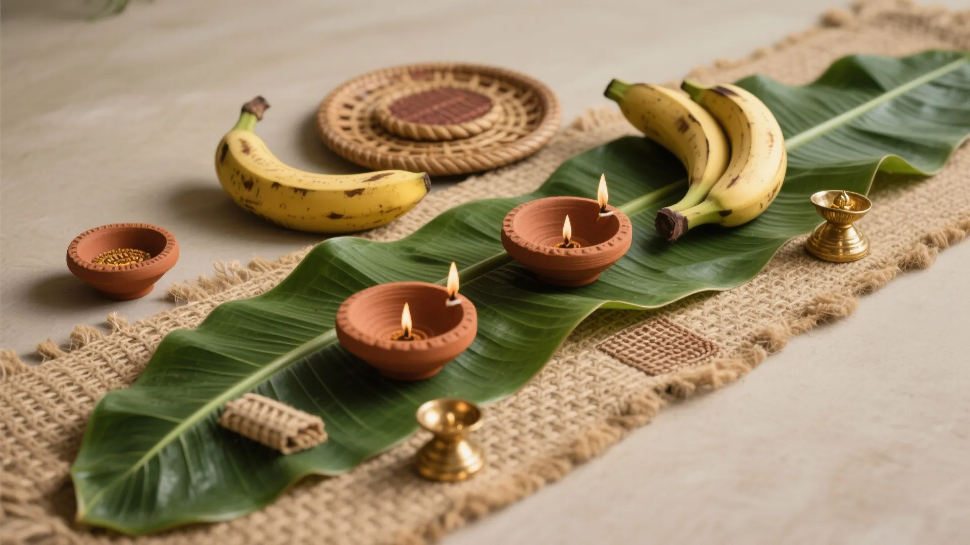 Sustainable Palette: Banana Leaves, Terracotta, and Cane