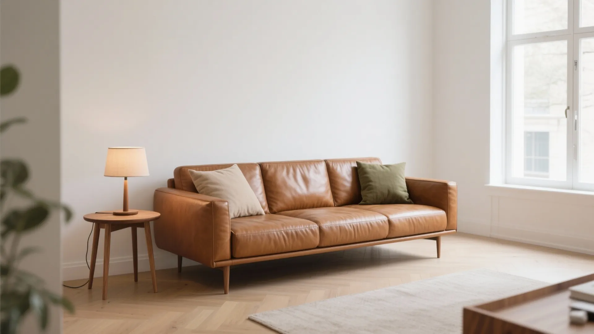 Lean-arm leather loveseat (small scale, big comfort)