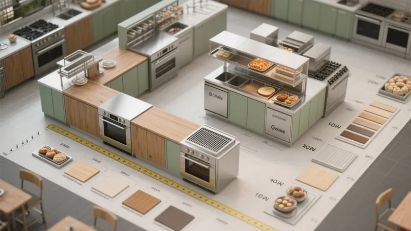 Modern Commercial Kitchen Layout with Wood Accent