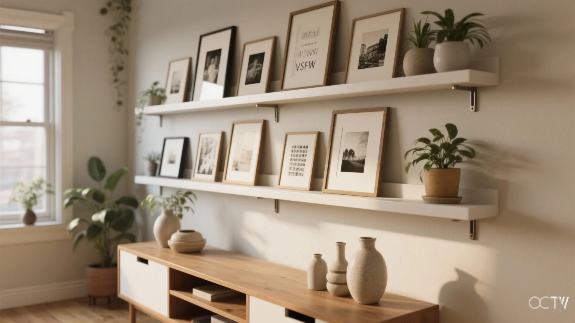 3. Lean art and layer shelves for flexibility