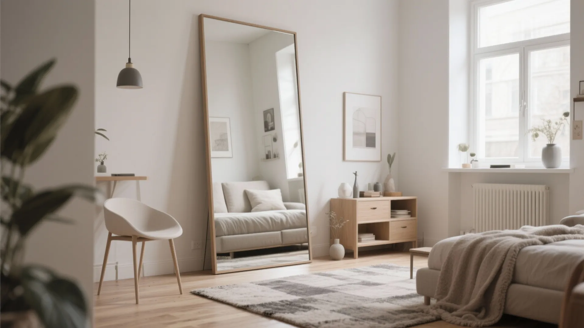 9. Leaning Floor Mirror for Casual Elegance