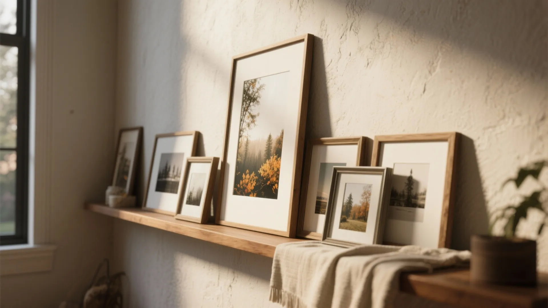 4. Leaning frames on a shelf
