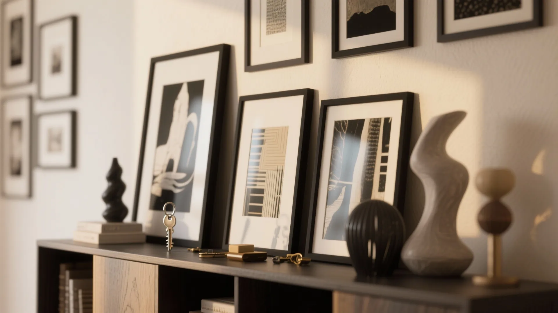 5. Layered Frames Leaning on a Console