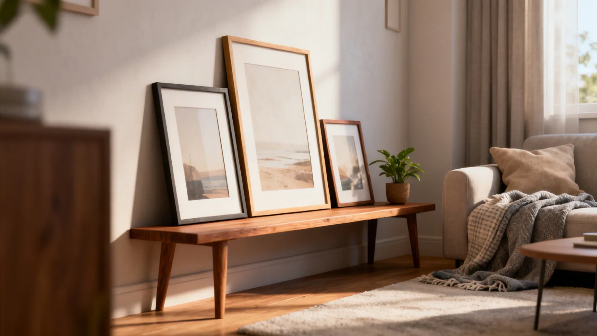 3. Leaning frames on a low console