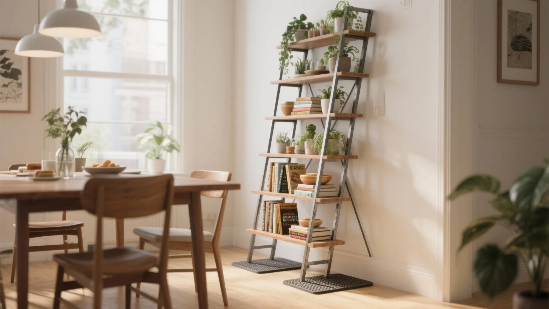 4. Ladder or leaning shelves for renter-friendly style