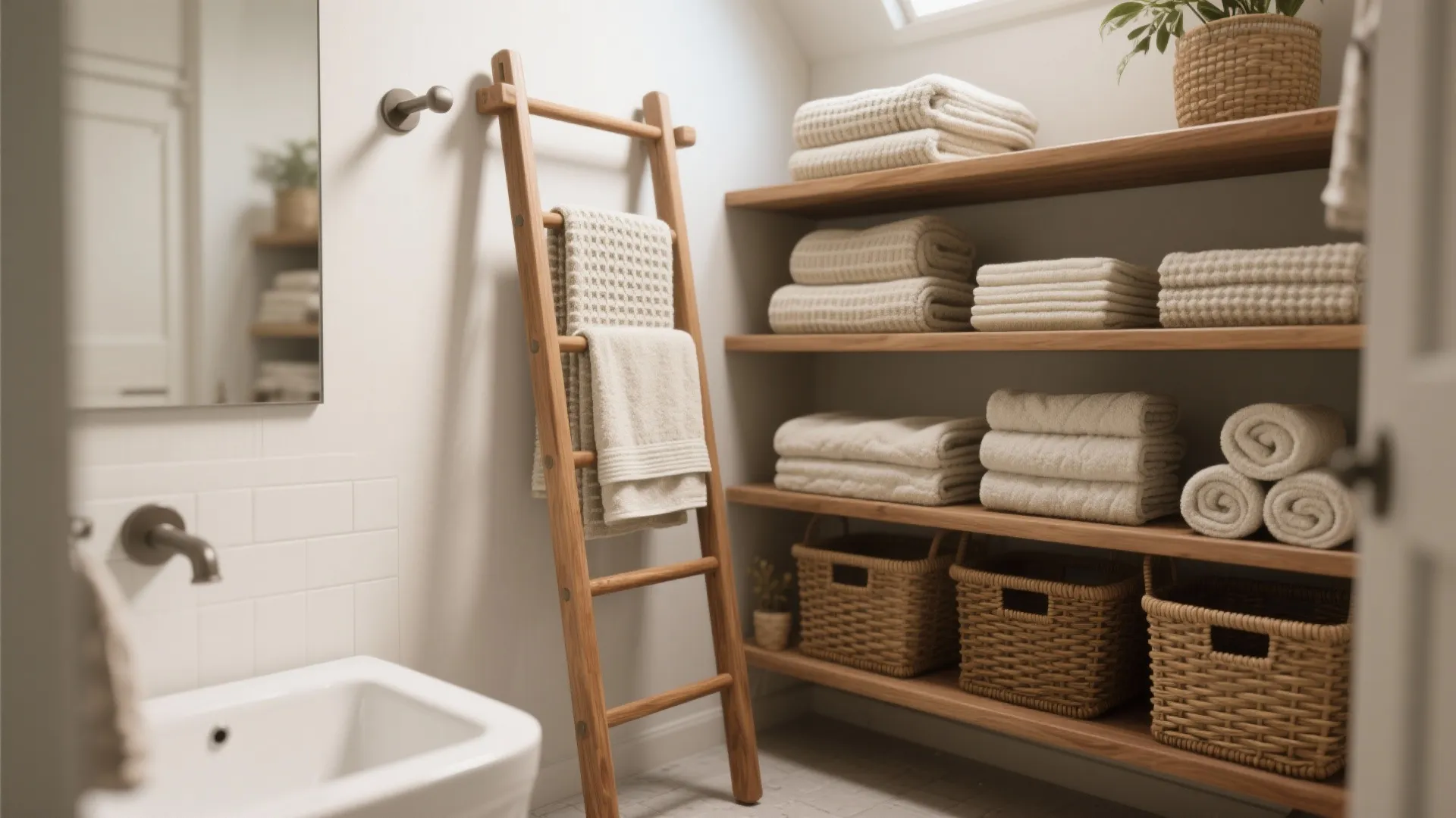 3. Leaning ladders and open racks to maximize vertical space