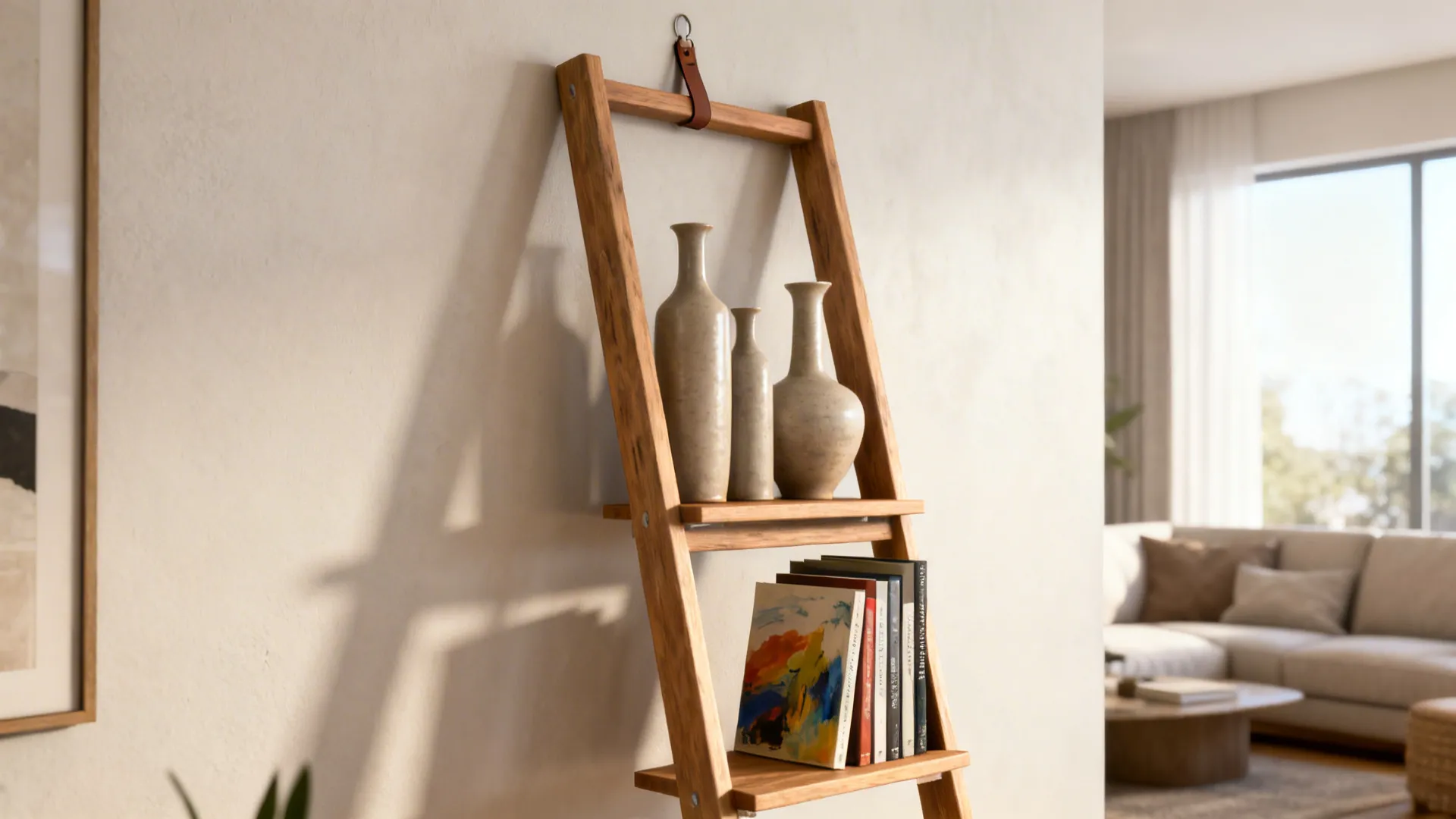 3. Ladder-style Leaning Shelves