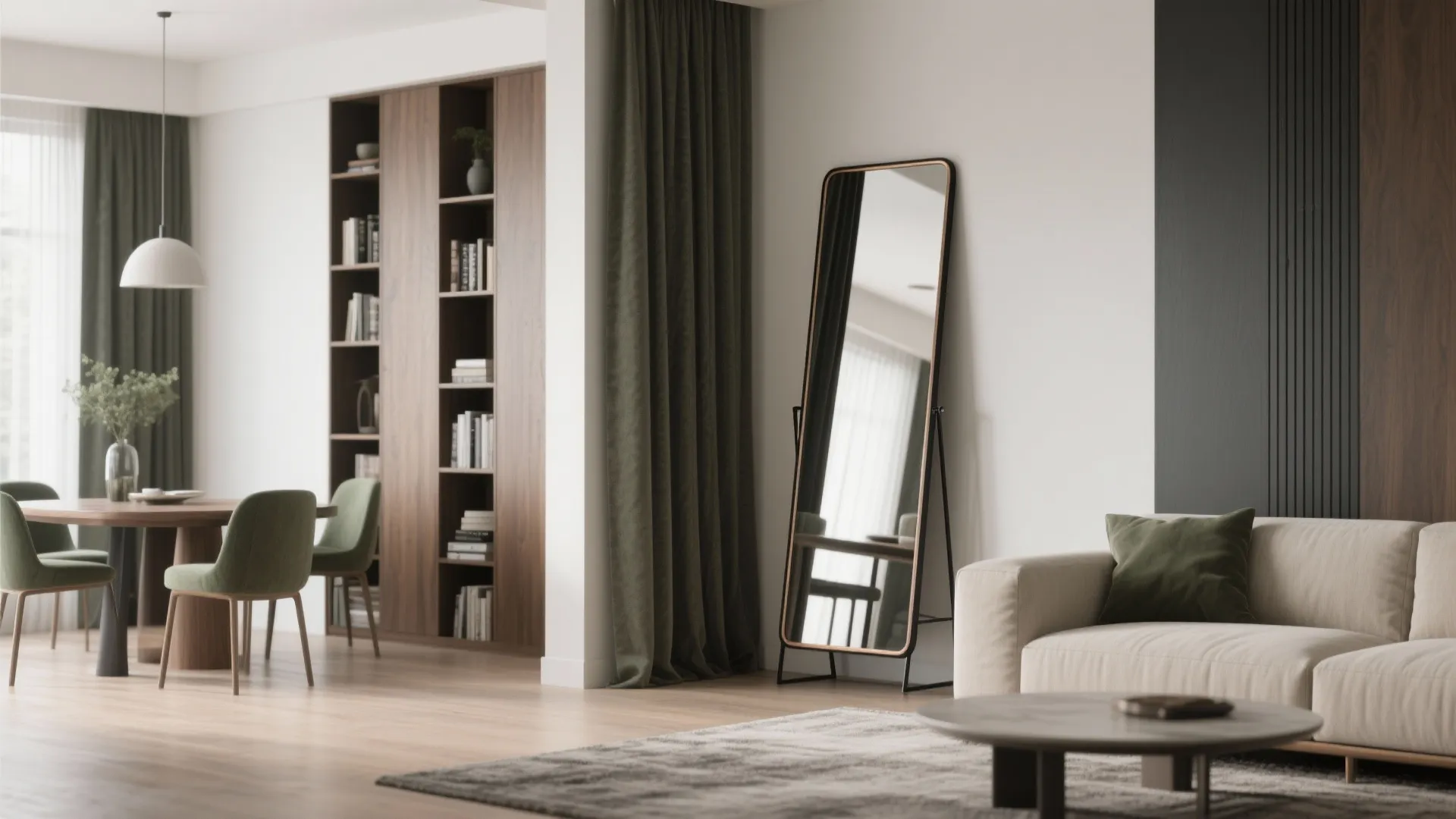 A Leaning Floor Mirror to Stretch Height and Depth