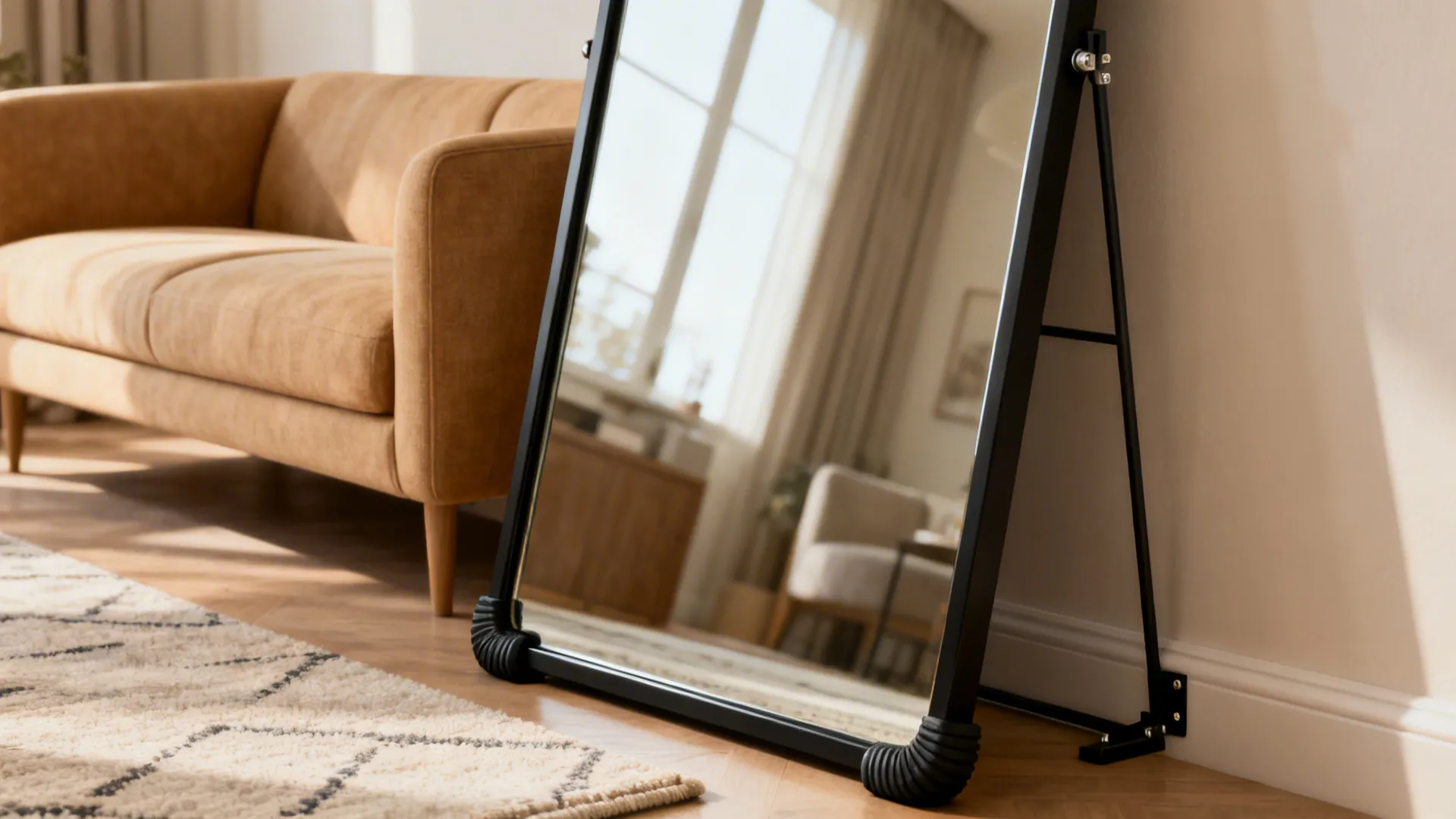 3. Leaning oversized mirror