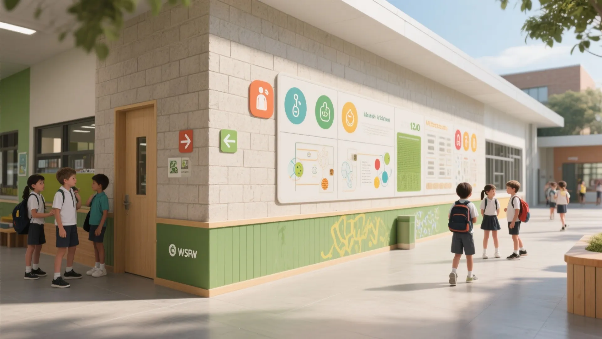 Identity & Learning Wall: Murals, Wayfinding, and Tactile Panels