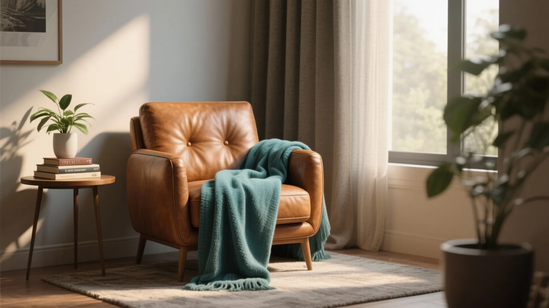 5. Leather Armchair in Warm Brown