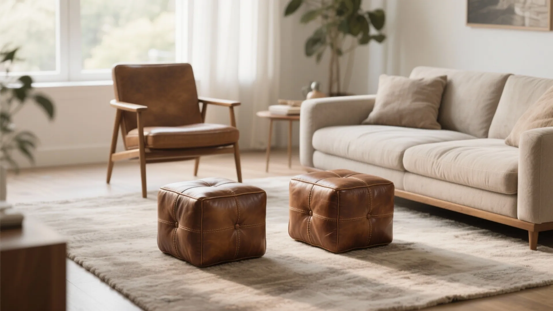 5) Leather Cube Ottomans for Rugged, Moveable Function