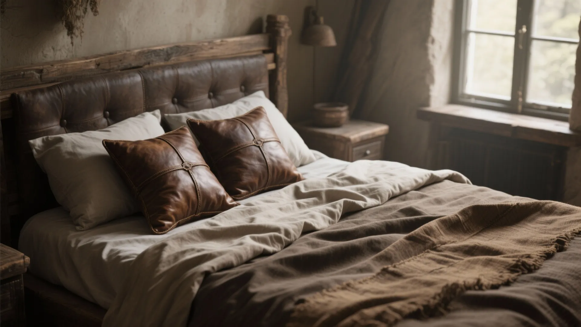 2. Leather and Linen Bedding