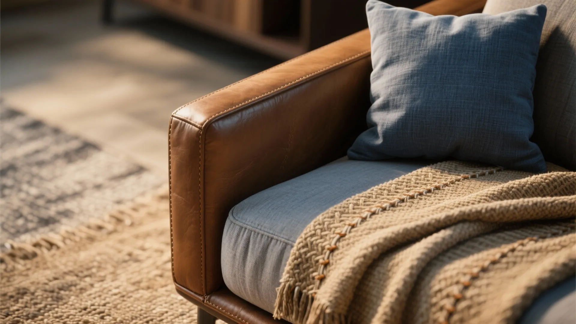 2. Layer textures: leather, linen, and woven accents