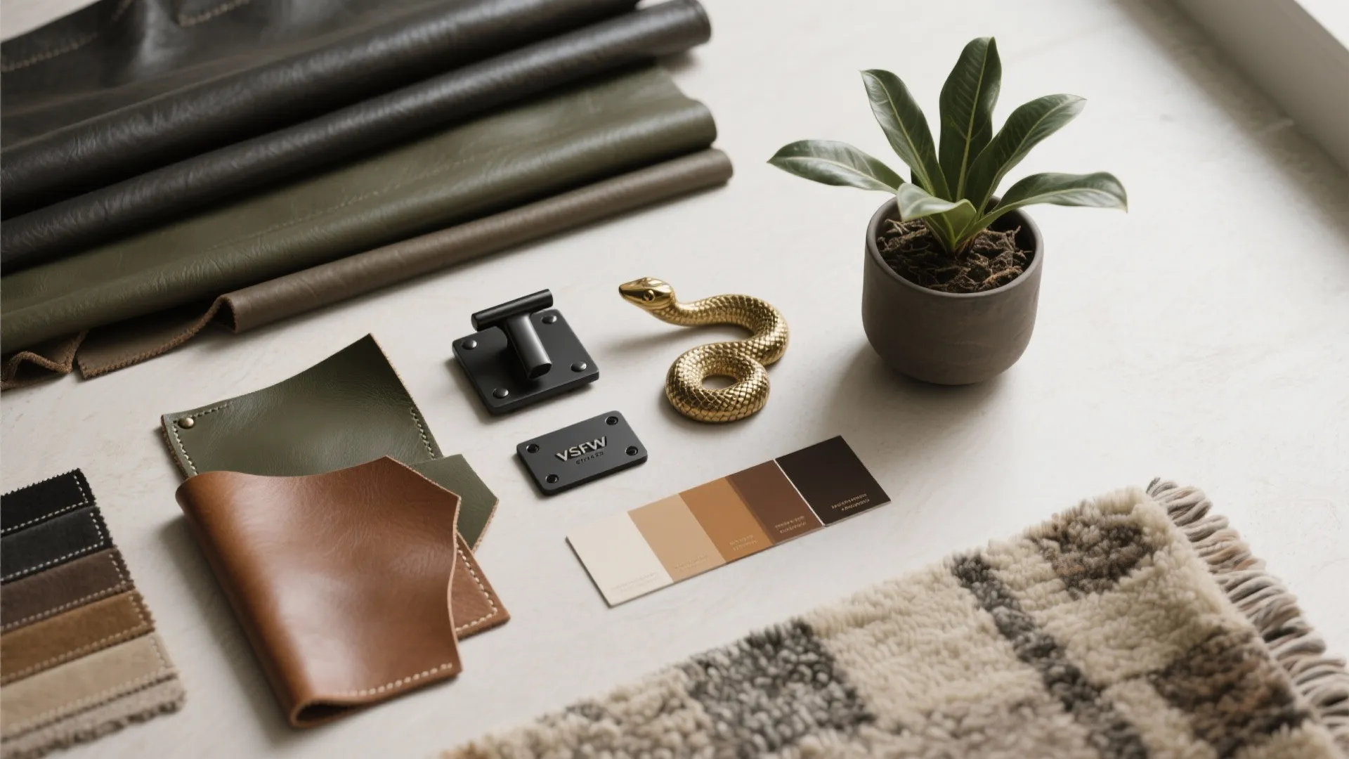 5) Leather, metal, and a touch of green