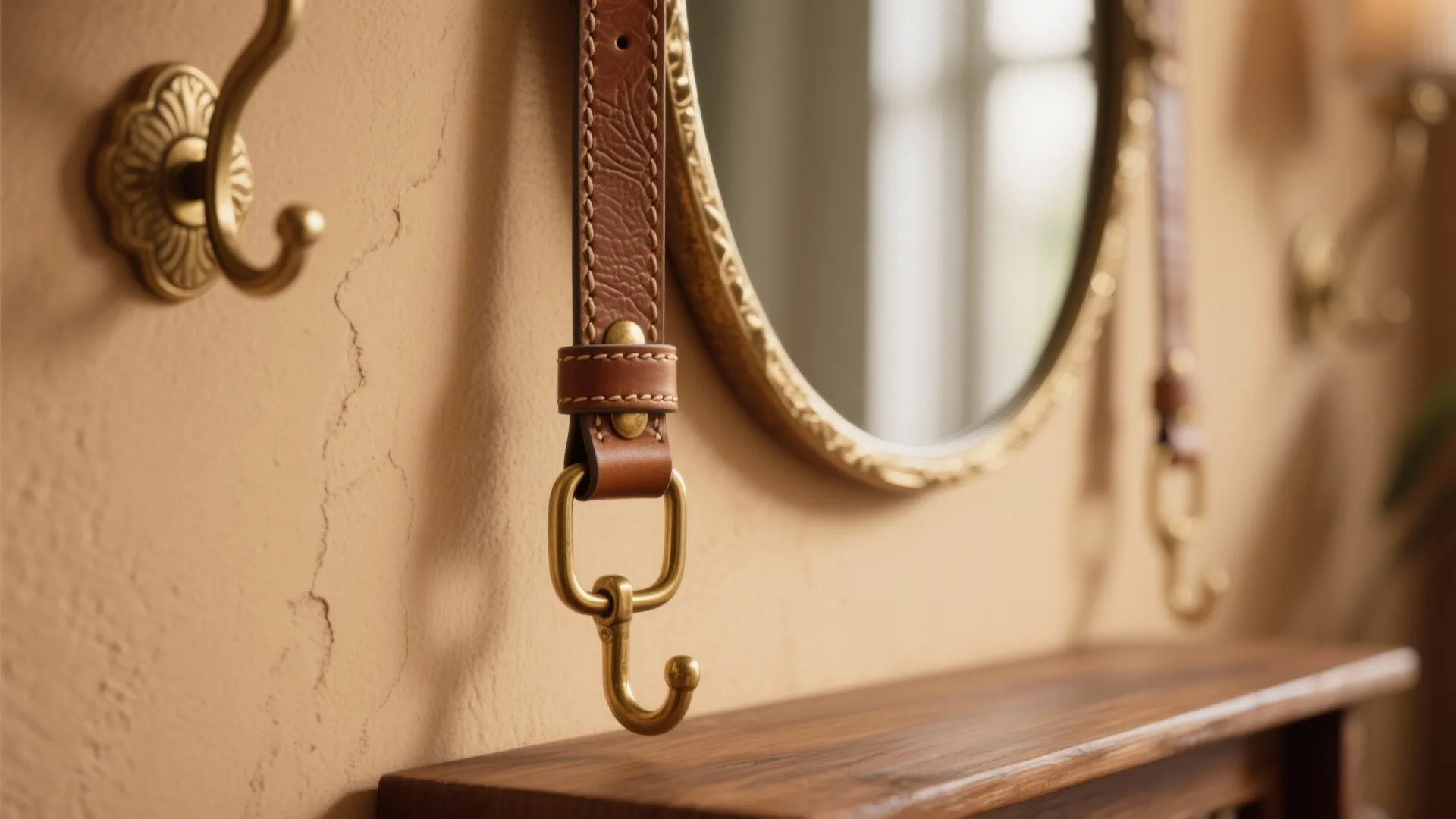 1. Leather-Strap Hanging Mirror