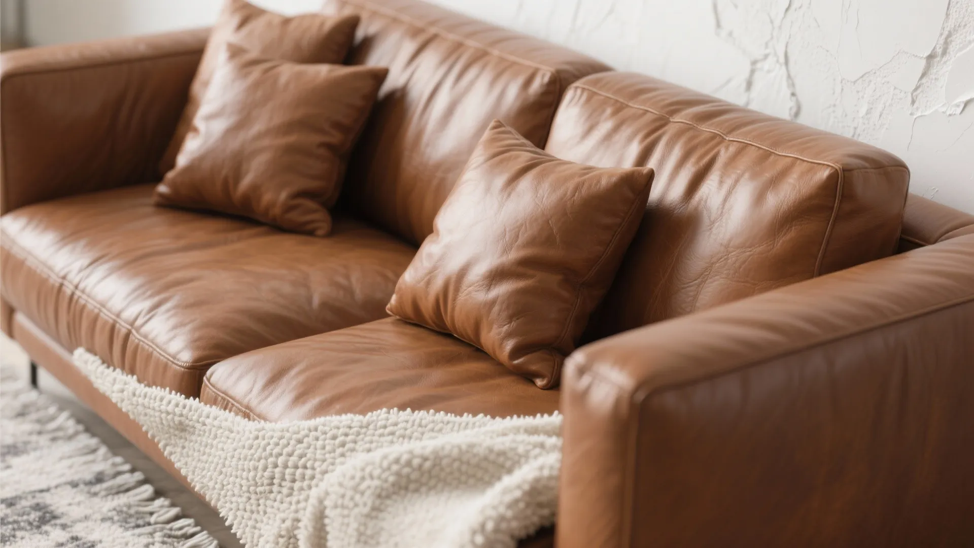 1. Layered neutrals with warm brown leather
