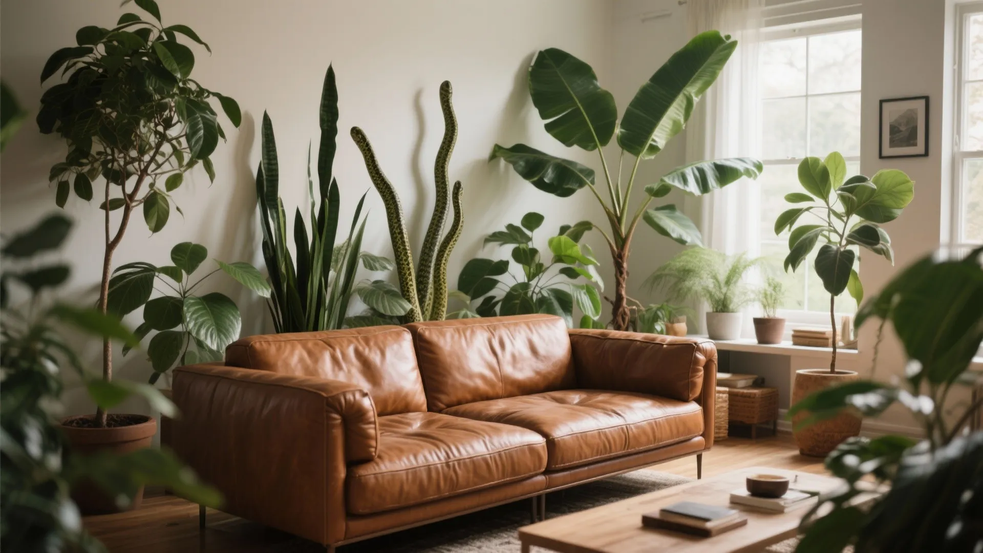 9. Brown Leather with Greenery