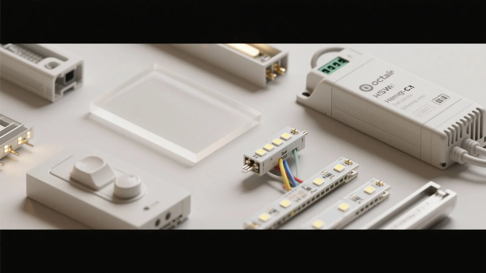 Various smart home light fixture accessories including power drivers light strips and white dimming control switch
