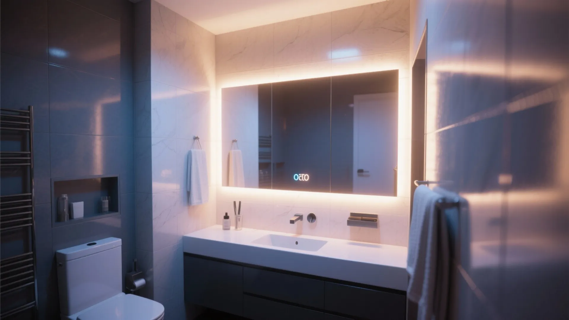 7. LED-Backlit Mirror Wall