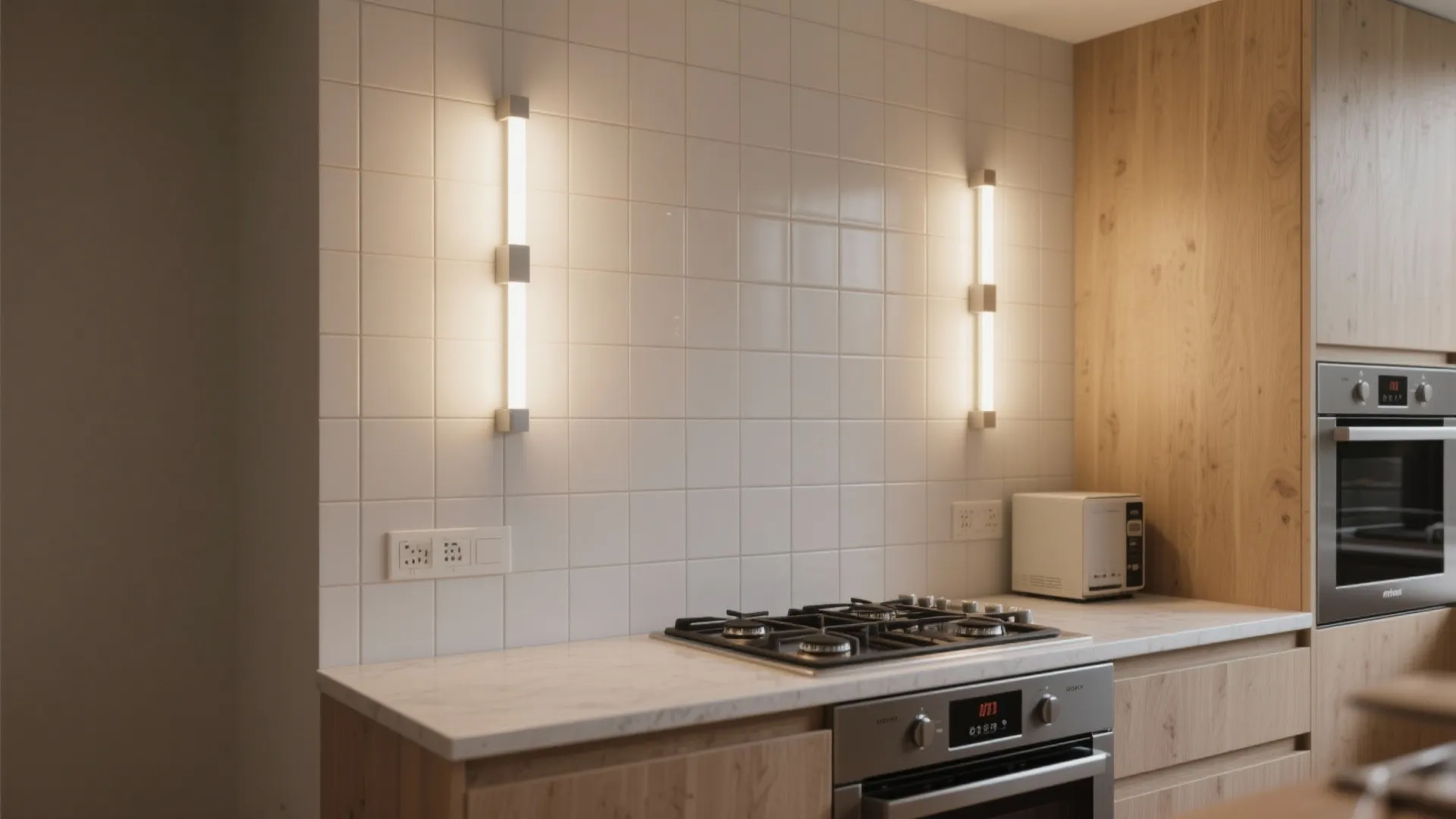 1) Slim LED Sconces that Wash the Backsplash