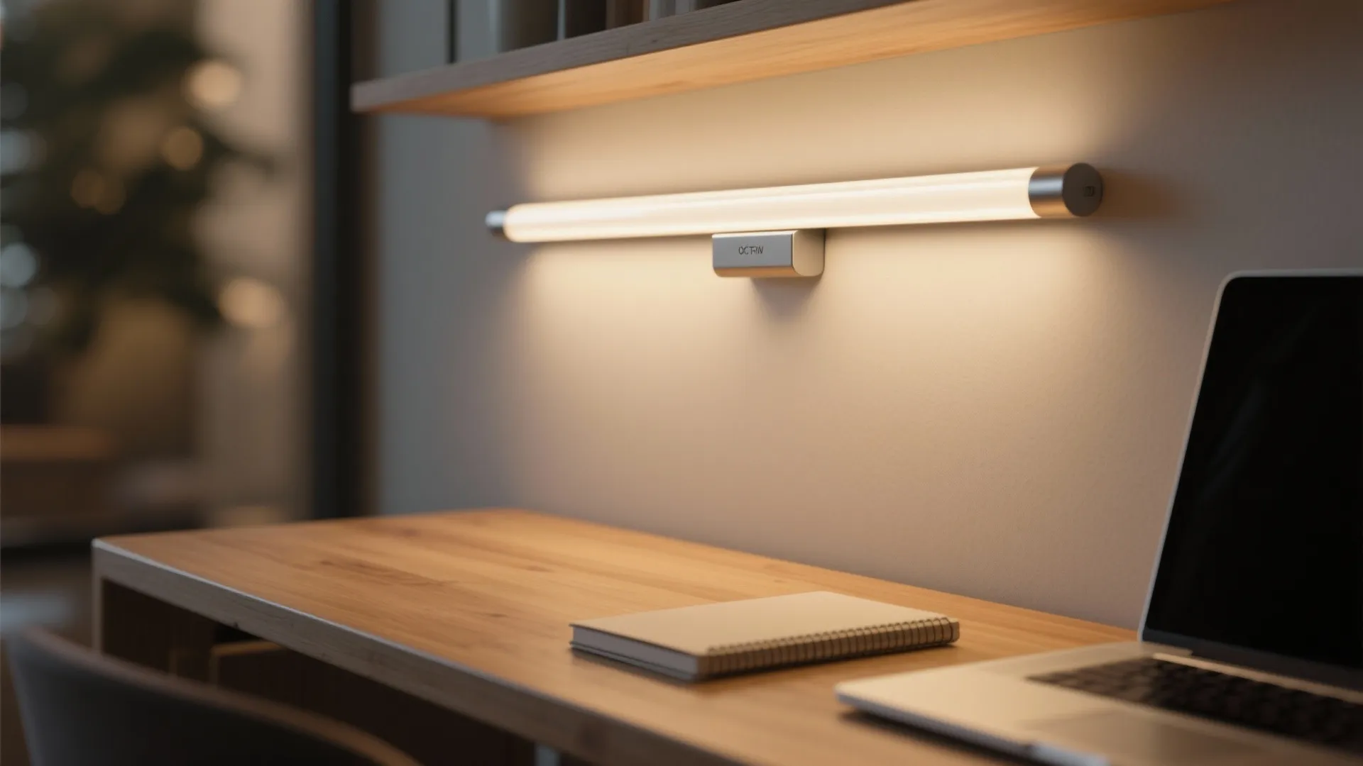1. Slim LED Bar Above a Floating Desk
