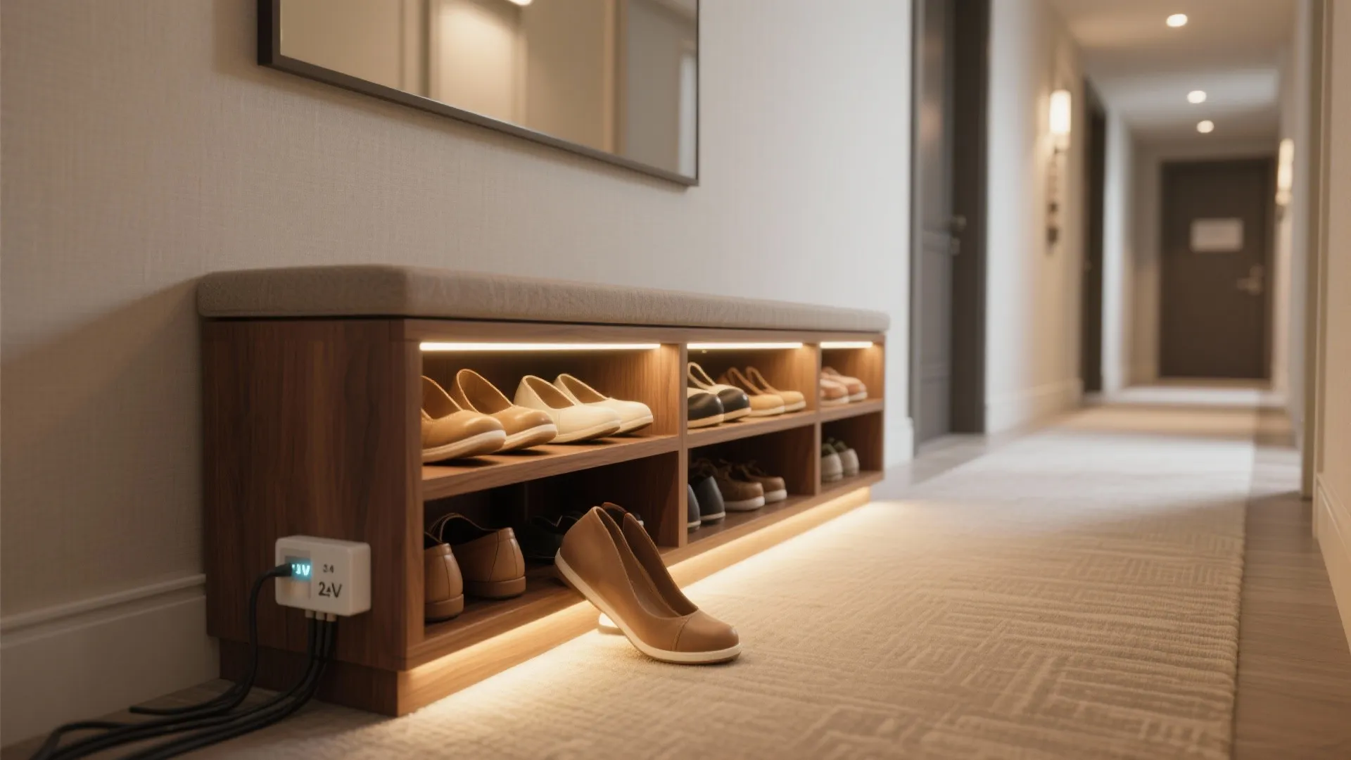 Motion-Sensor LED Bench with Hidden Shoe Storage
