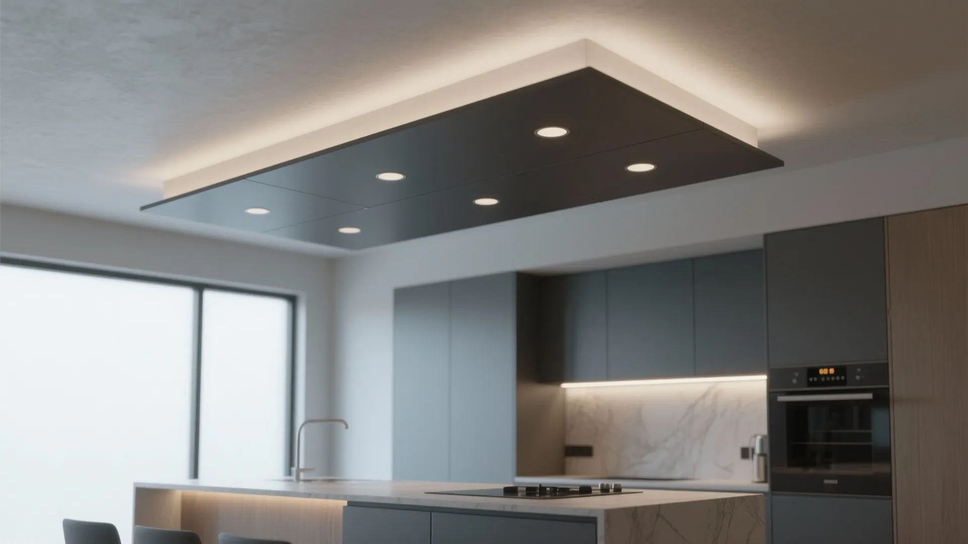 5. Integrated LED Pucks Inside a Suspended Canopy