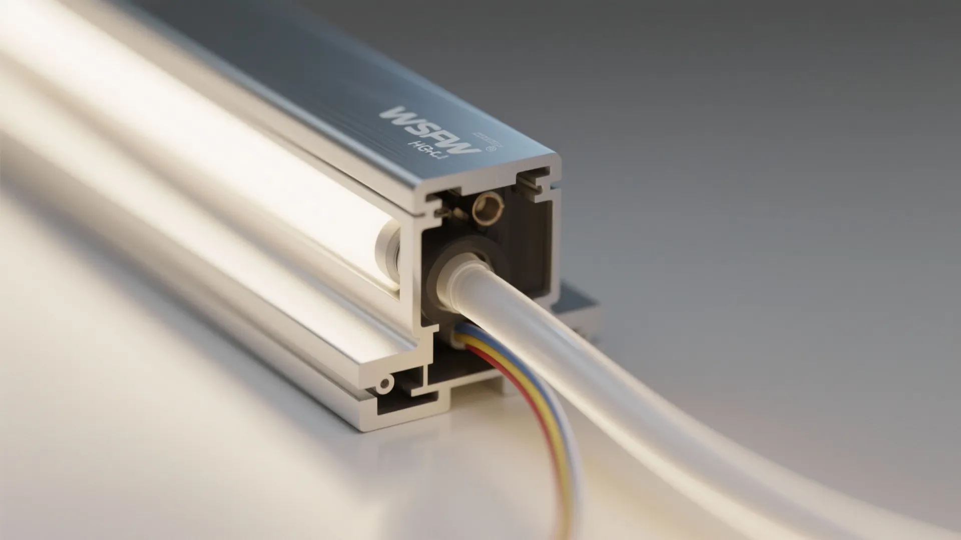 Close-up of LED strip in aluminum channel with opal diffuser for smooth bias lighting.