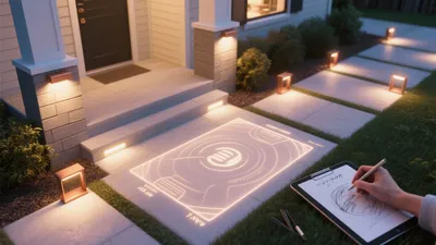 Modern Front Yard Landscape with Smart Pathway Lighting