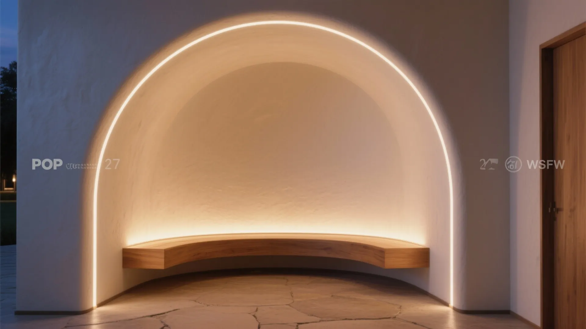 Soft POP arch with hidden warm LED cove lighting creating a cozy entry glow.