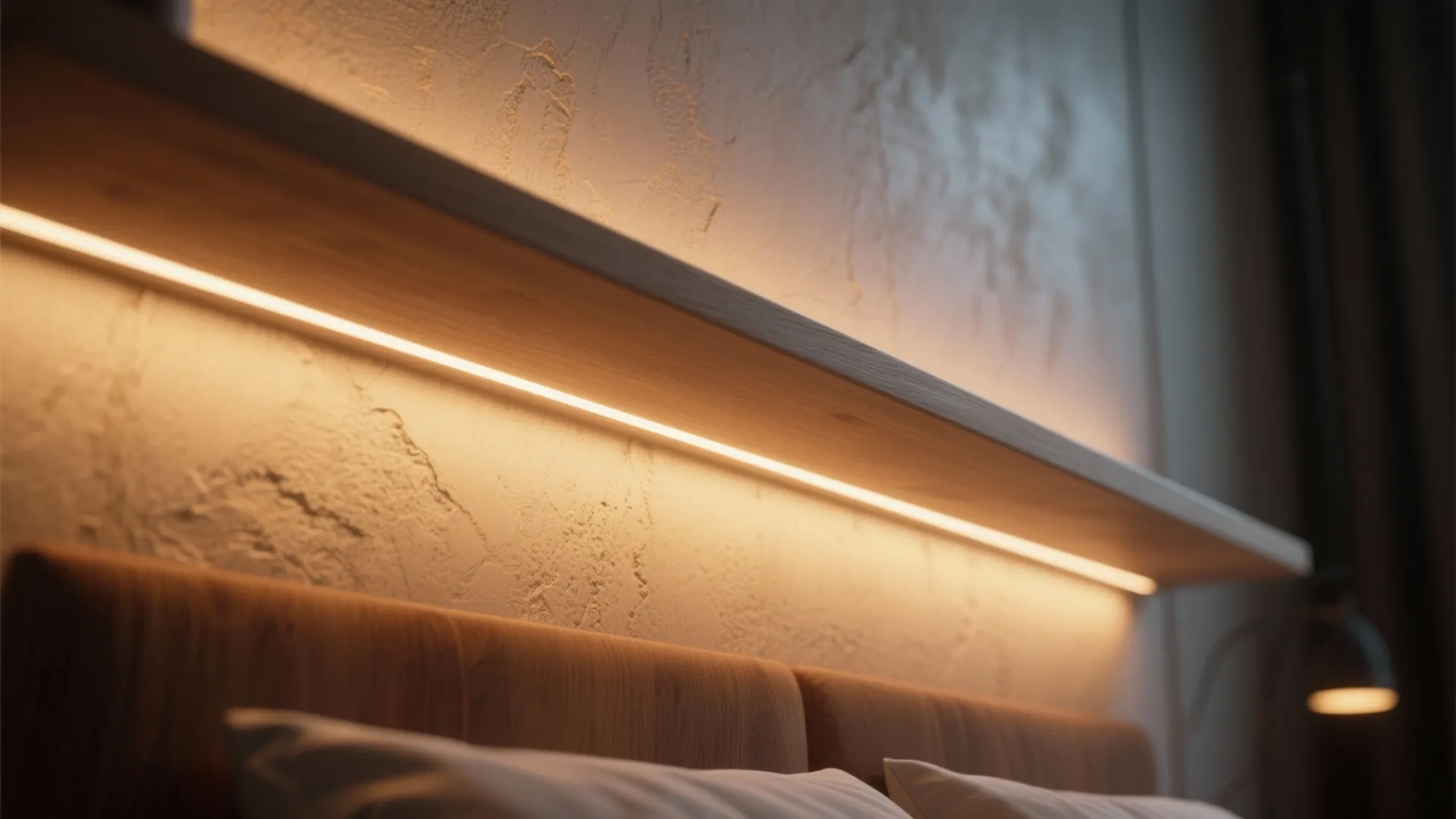 3. Cove and hidden LED strips for soft theater glow