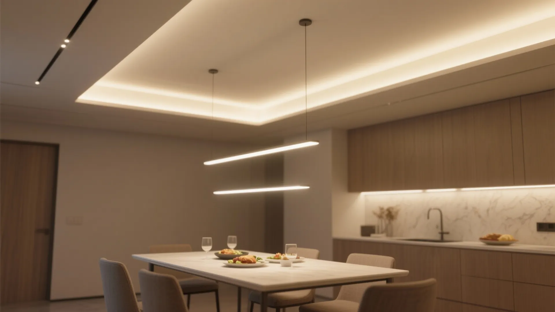 4. Integrated LED Cove Lighting for a Soft Glow