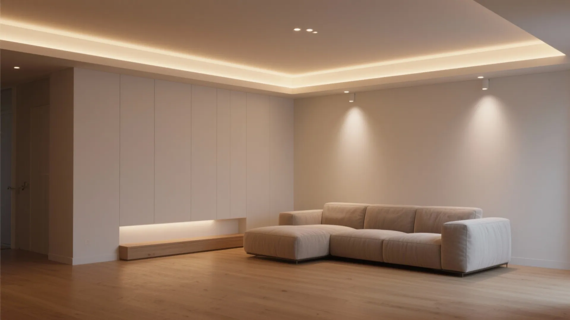 1) Perimeter LED Cove + Minimal Recessed: Soft Layers, Big Impact