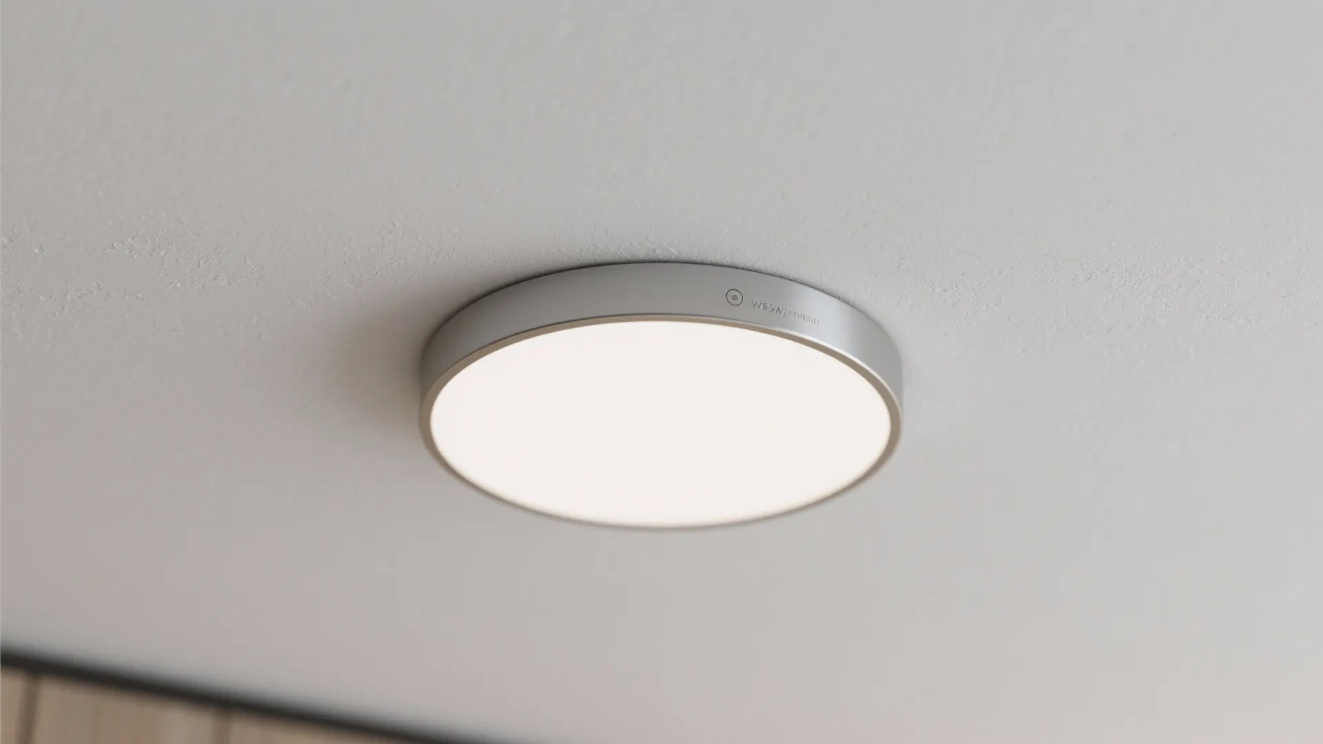 Macro of an ultra-thin LED disc flush mount showing slim profile and frosted diffuser.