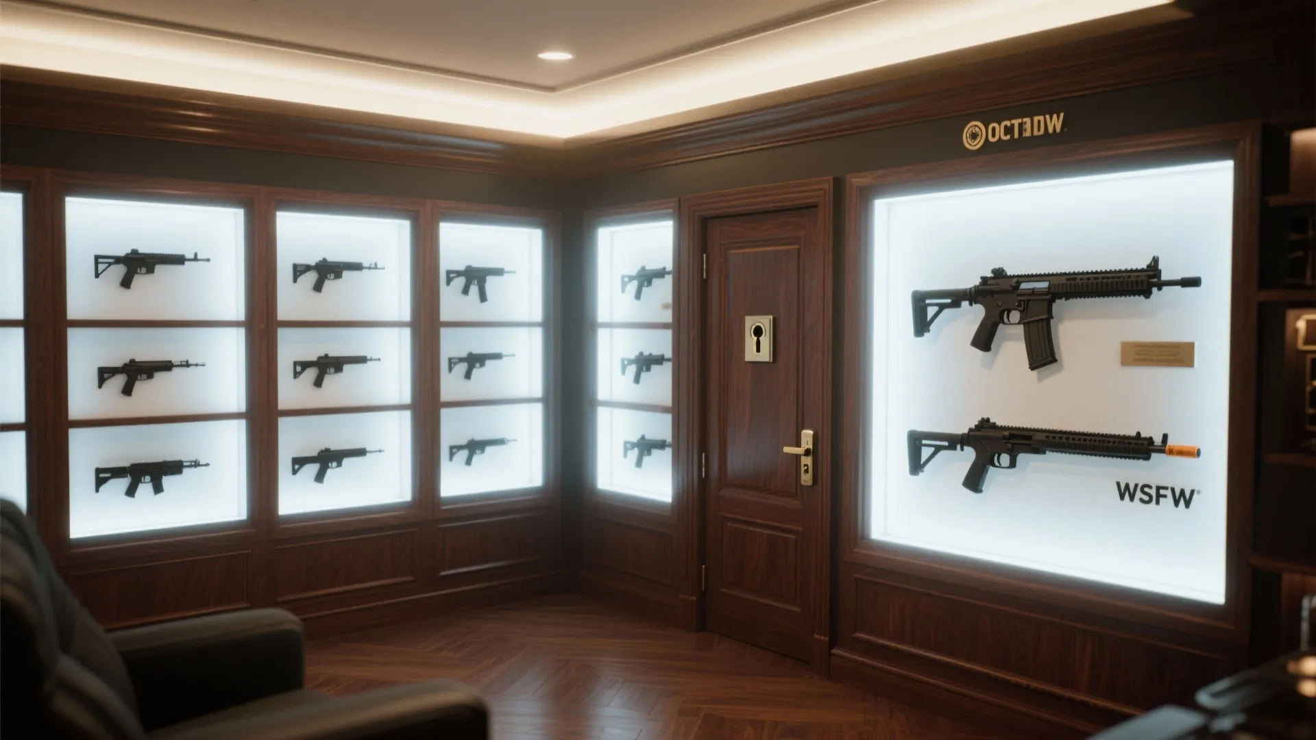 LED-backlit gun panel display in elegant den