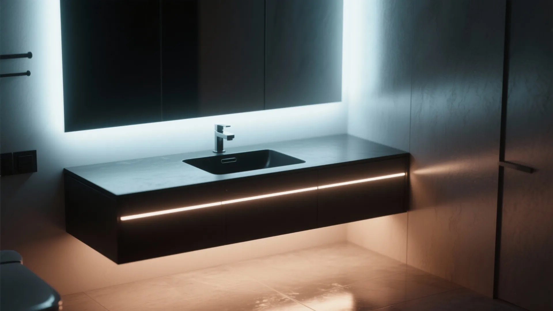 4. Use under-sink LED strips for floating drama