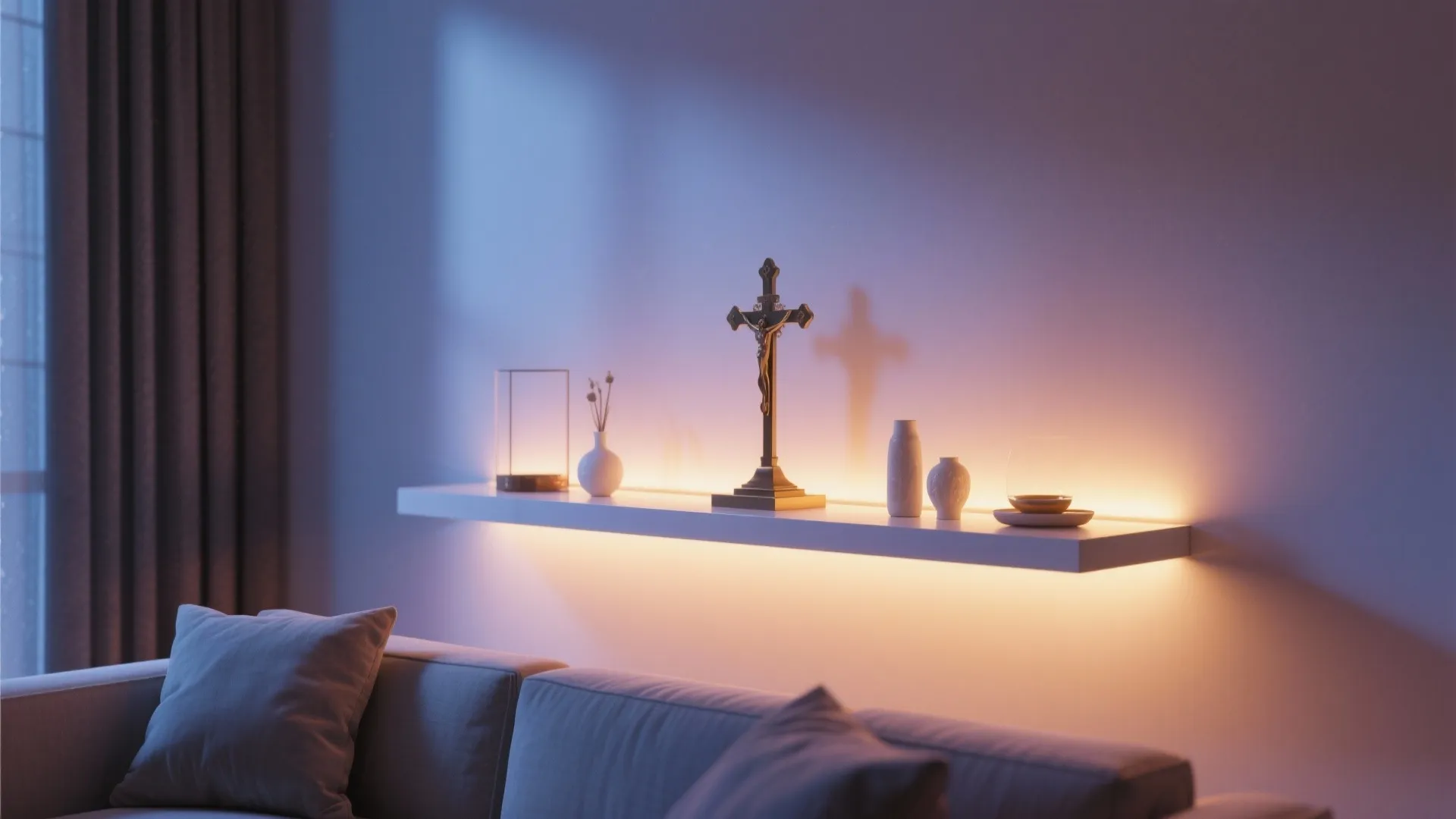 Floating Shelf Altar with Lighting