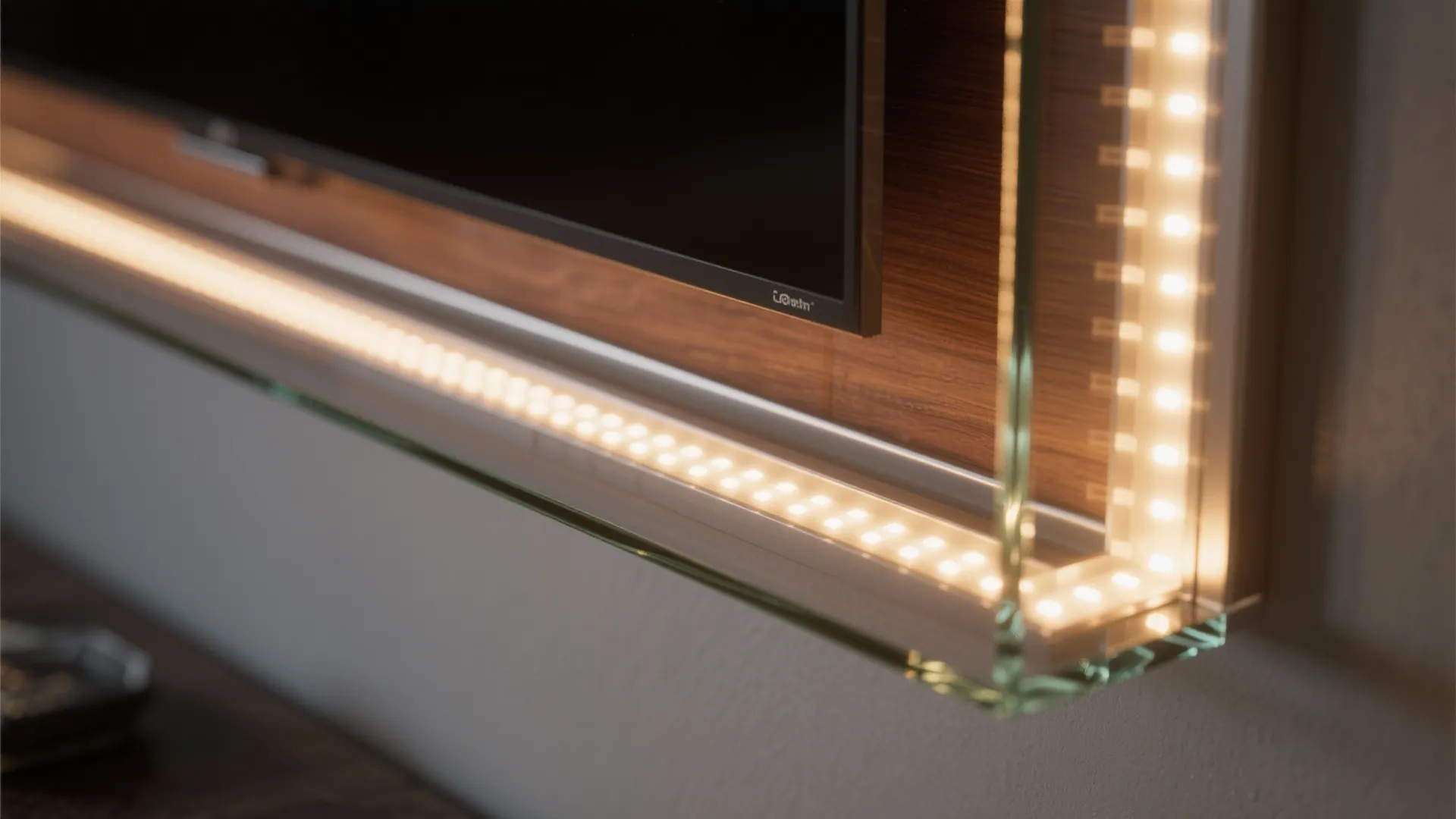 4) LED-Lit Glass Display Around the TV