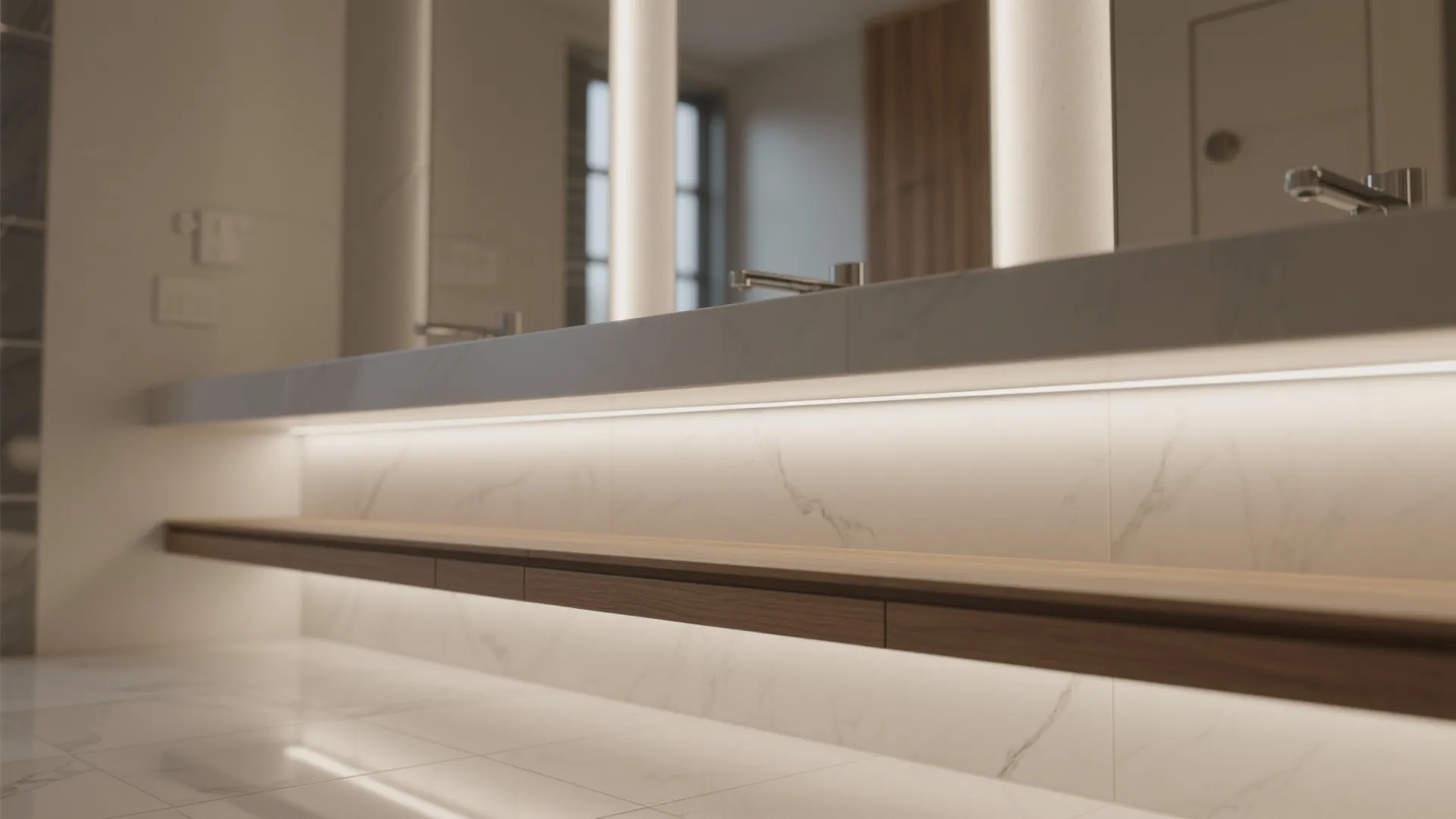 2) Under-Cabinet LED Glow + Mirror Strategy