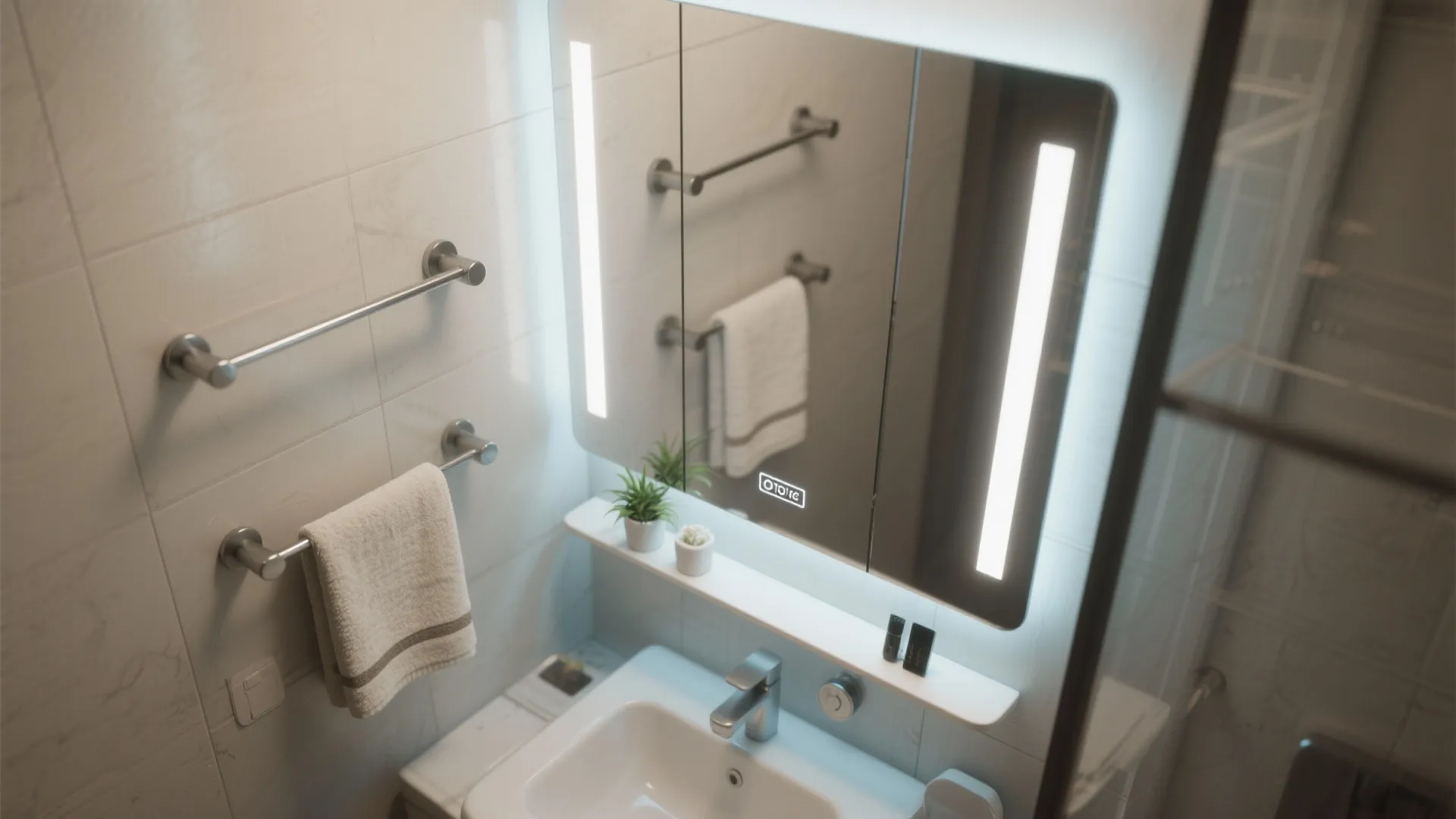 5. Multi-Function LED Mirrors with Integrated Wall Bars