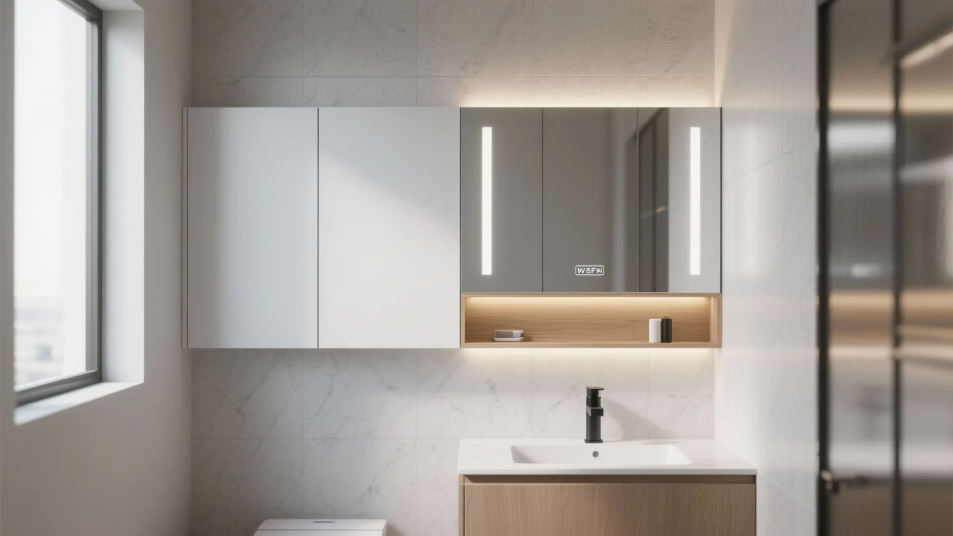 Floating LED-Mirror Wall Cabinet