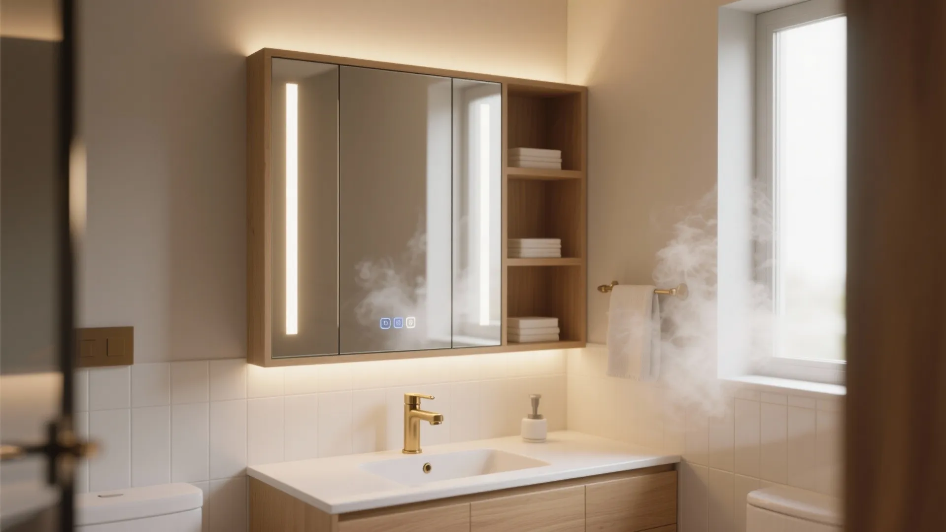 2) Integrated LED Mirror Cabinet