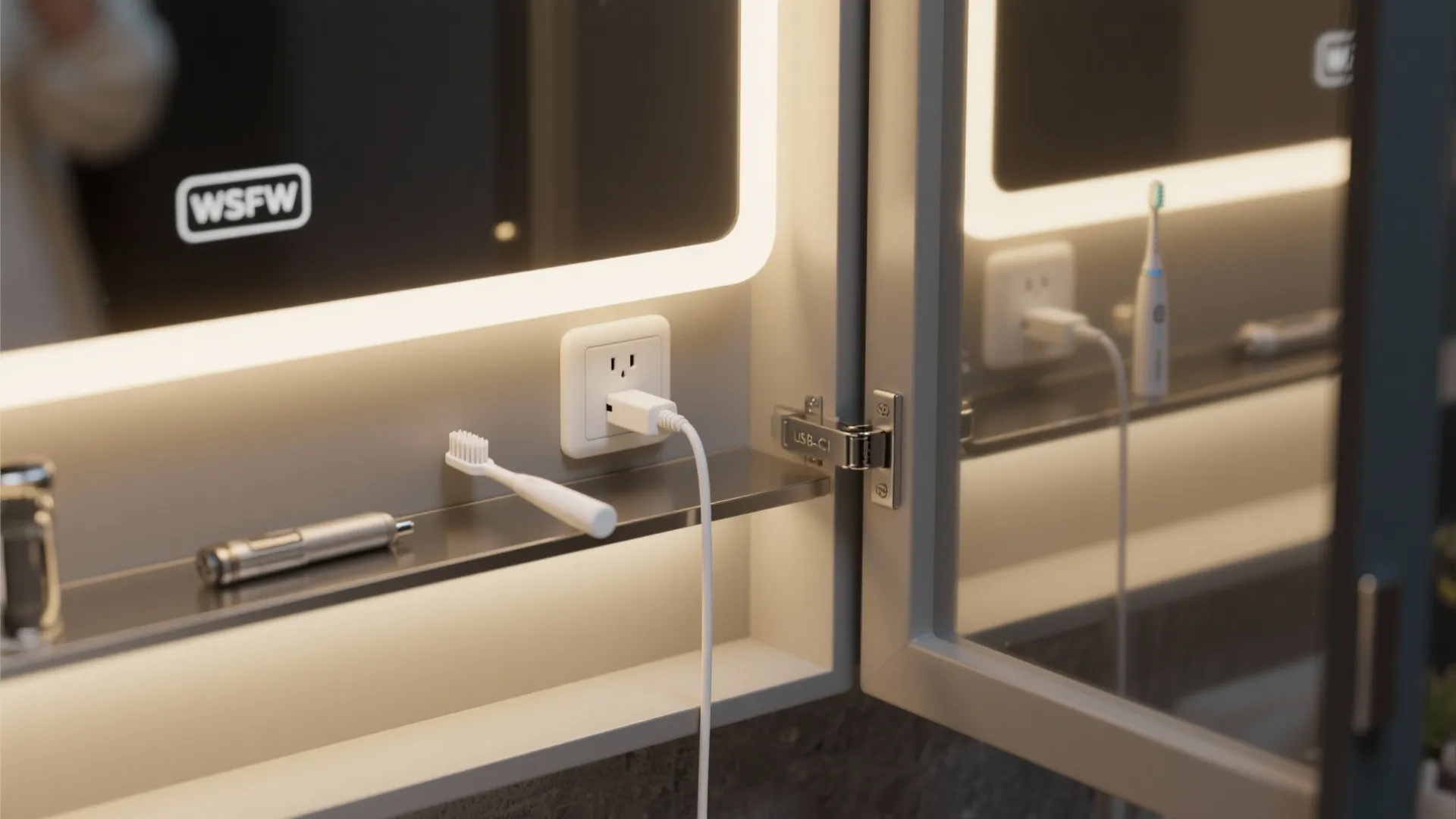 Mirror with Integrated LED and Hidden Charging