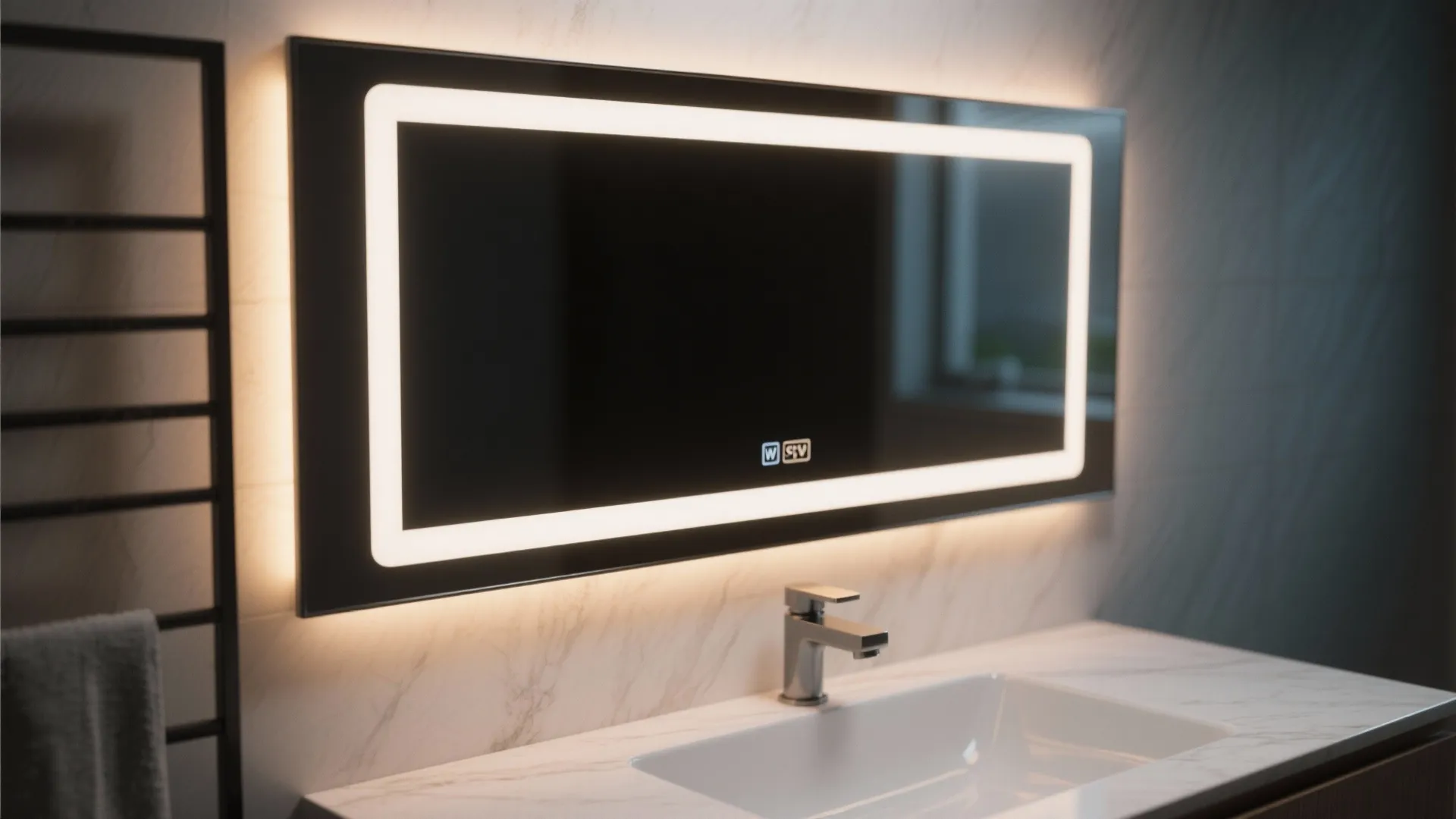 4. Slim black frame mirror with integrated lighting