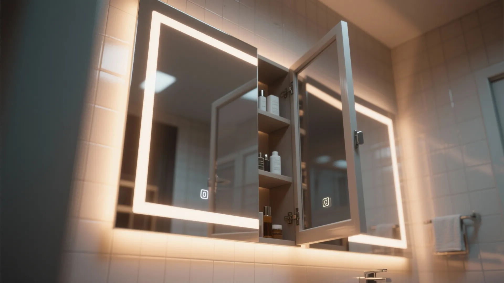 5. Integrated Mirror Storage and LED Lighting