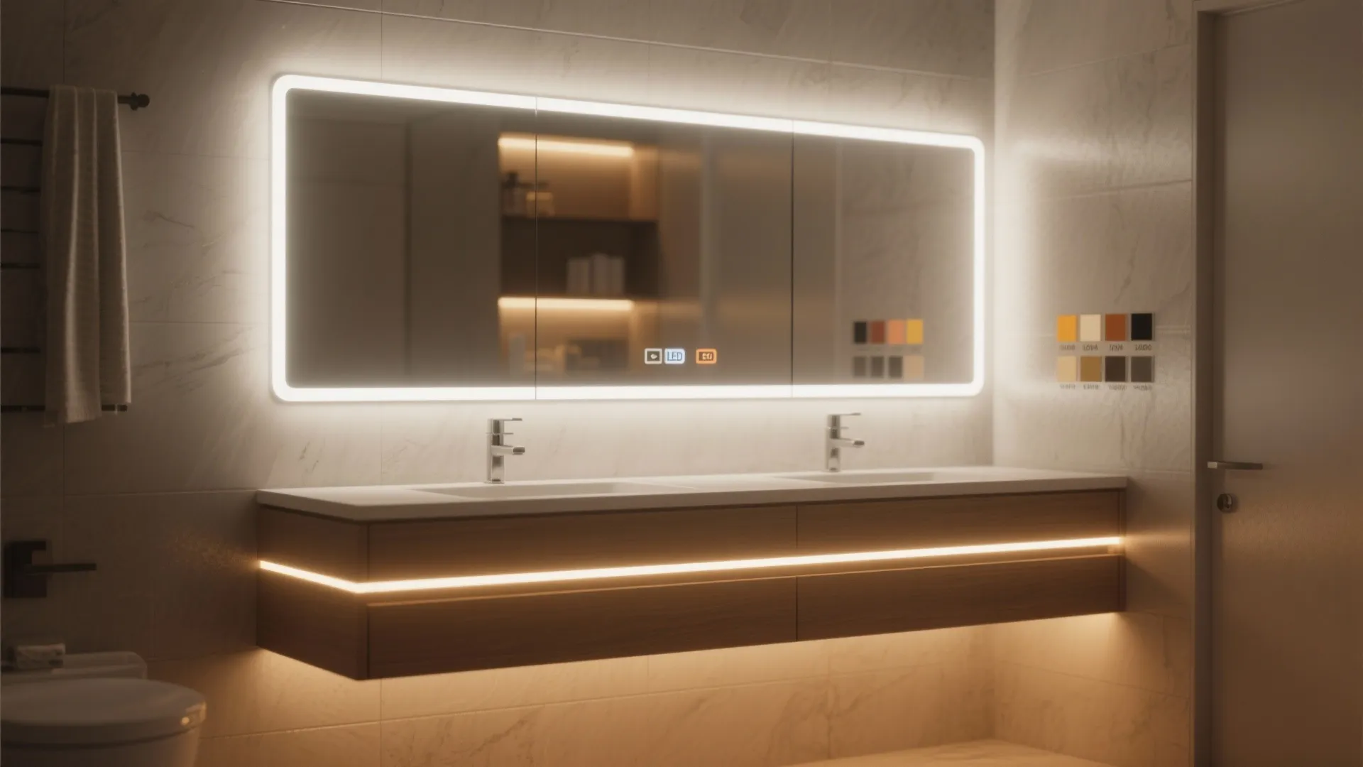 3. Integrated LED mirrors and under-cabinet strips